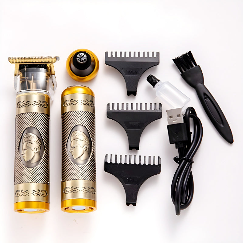 3-In-1 Vintage Grooming Set USB Rechargeable Multi-Functional Hair Clipper, Shaver, And Nose Trimmer For Men