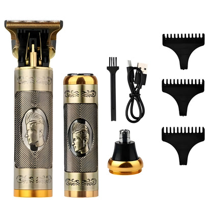 3-In-1 Vintage Grooming Set USB Rechargeable Multi-Functional Hair Clipper, Shaver, And Nose Trimmer For Men